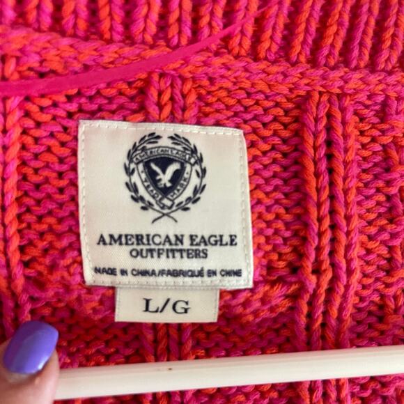 American Eagle chunky knit sweater women's size large pink fuchsia and orange - Picture 6 of 14